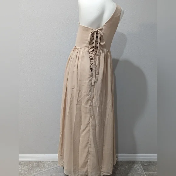Tan/Gold formal dress with laced back, one shoulder gown Size Large - Picture 5 of 5